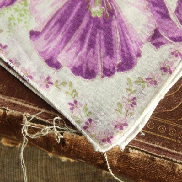 Vintage 1950s Handkerchief, Iris Purple Flower Print Cotton Hankie - Picture 4 of 15